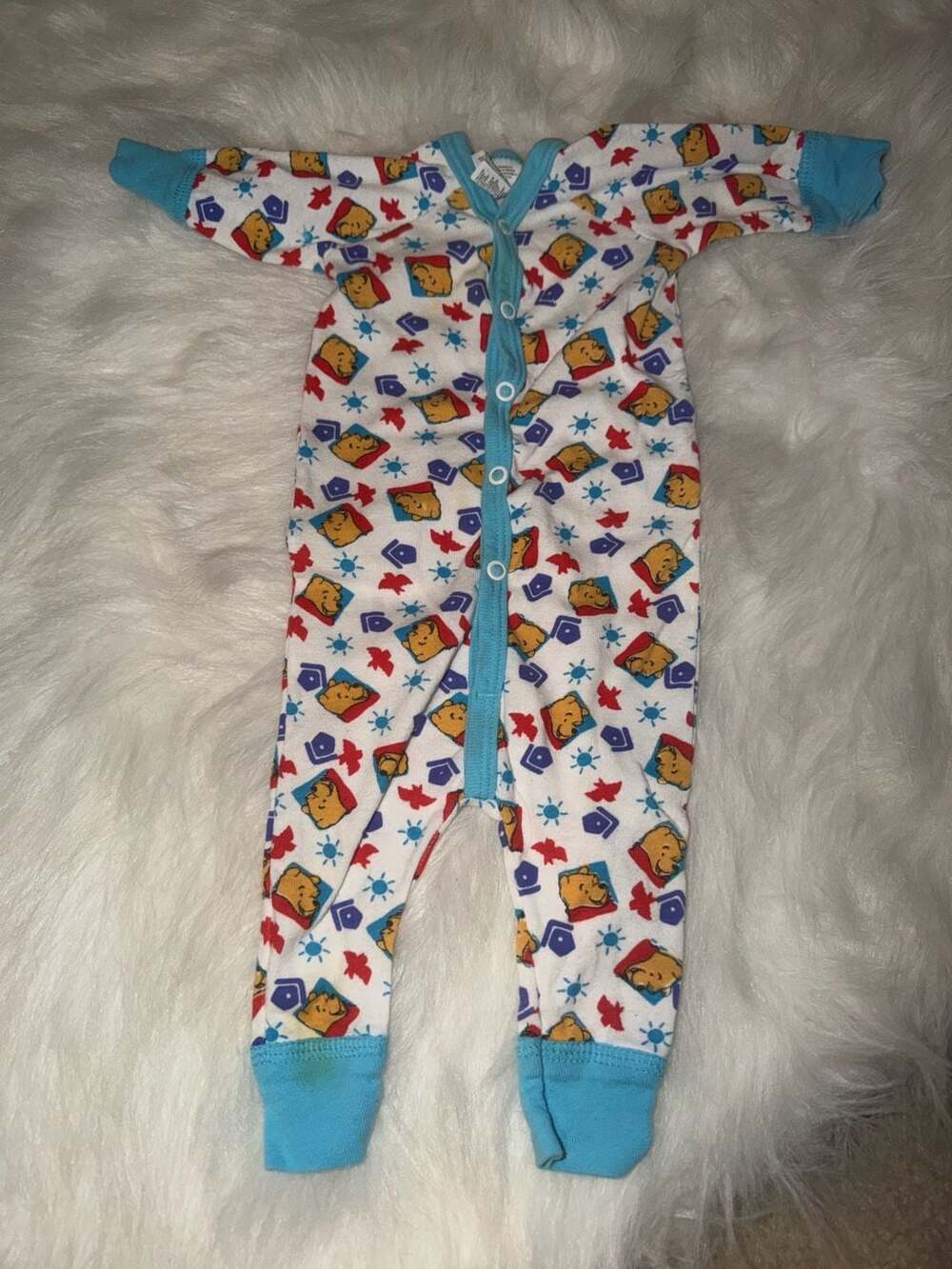 90s Vintage Disney Winnie the Pooh Cotton Baby Footed Sleeper Pajamas Newborn